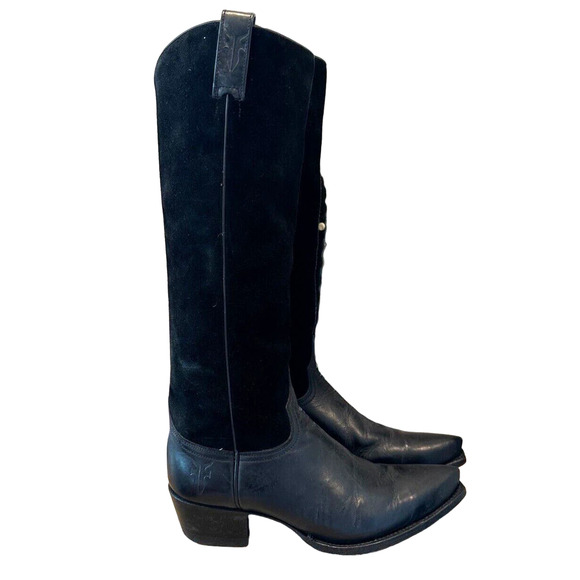 Frye Vintage Black Leather Knee High Pointed Toe Boots 7.5 FIT 7.5/8 - Picture 10 of 11